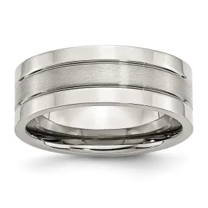 Stainless Steel Polished w/Satin Center 8mm Grooved Band