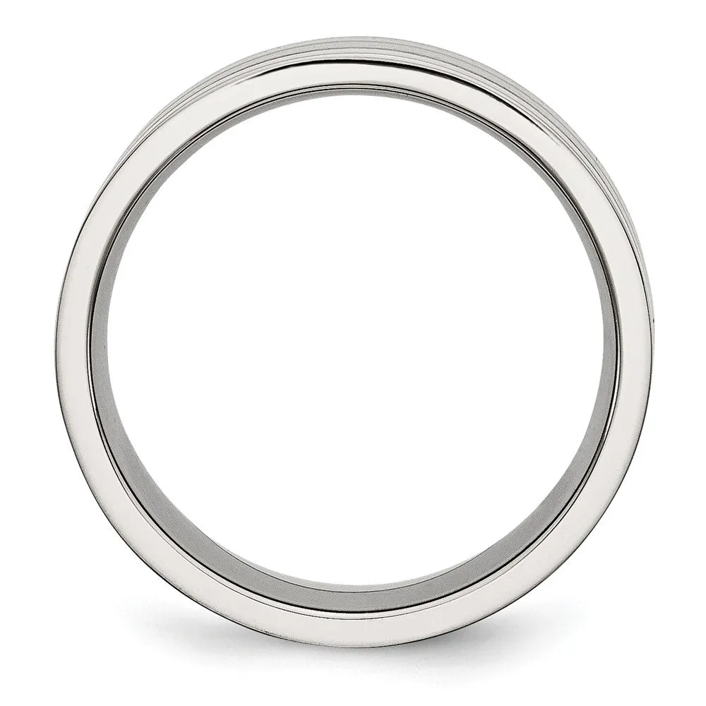 Stainless Steel Polished w/Satin Center 8mm Grooved Band