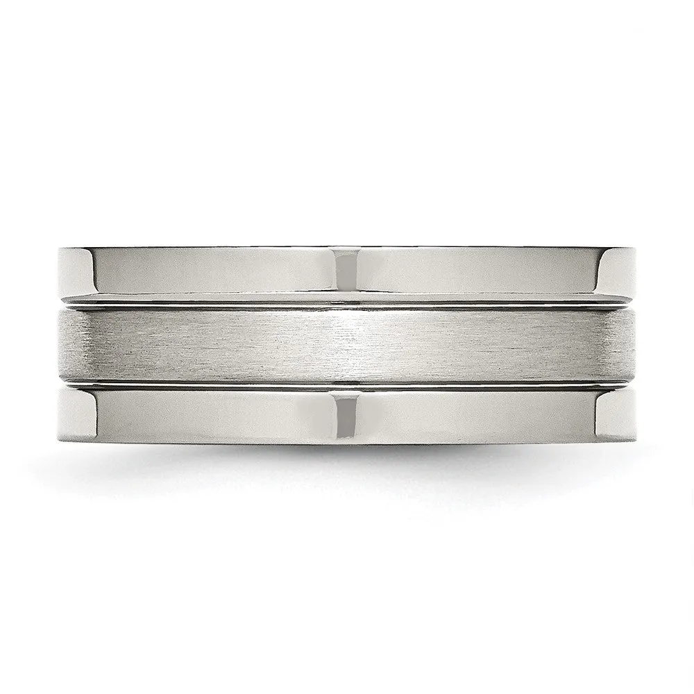 Stainless Steel Polished w/Satin Center 8mm Grooved Band