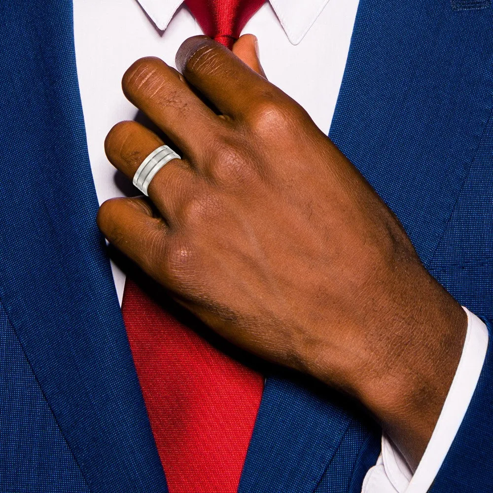 Stainless Steel Polished w/Satin Center 8mm Grooved Band