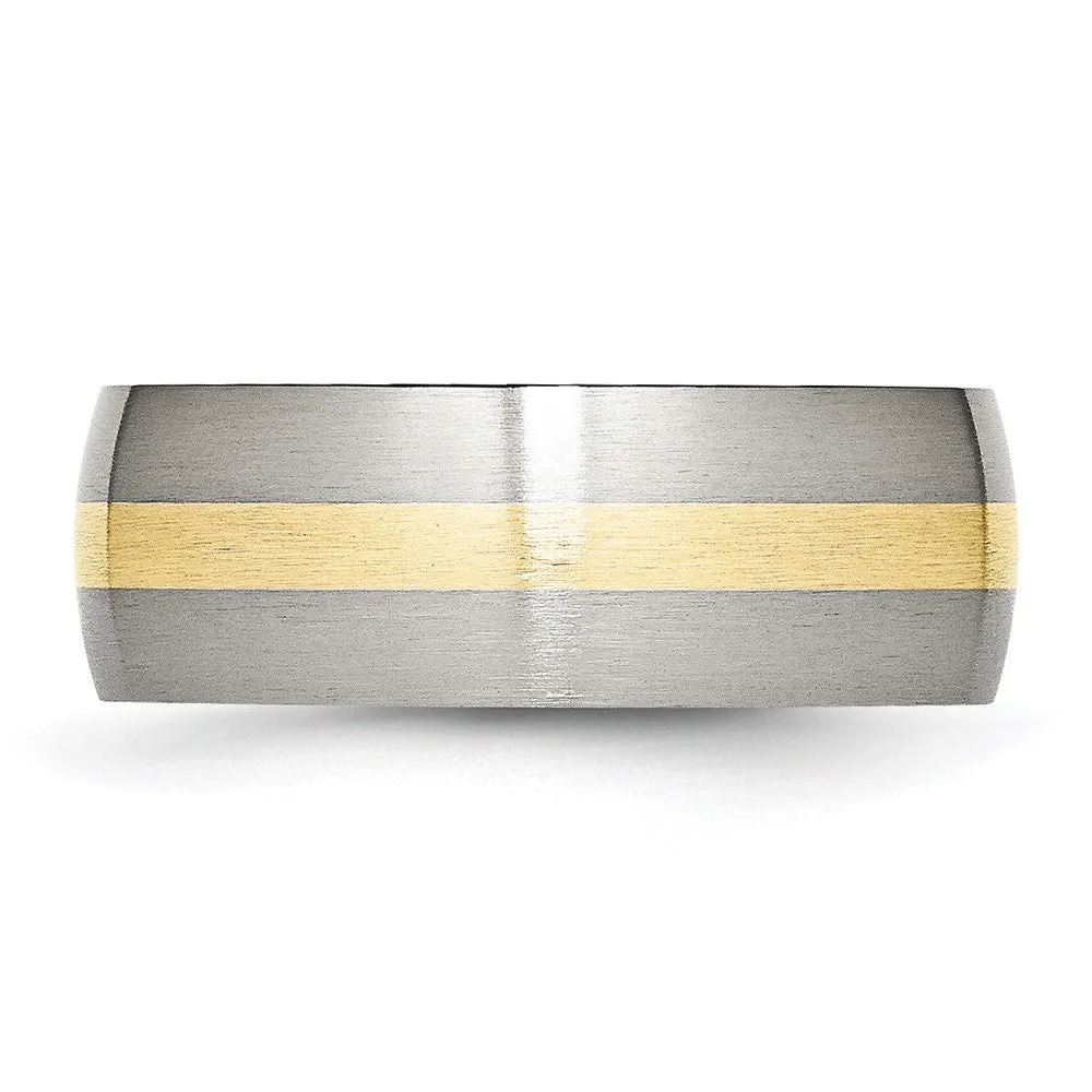 Stainless Steel w/14k Yellow Gold Inlay Brushed 8mm Band