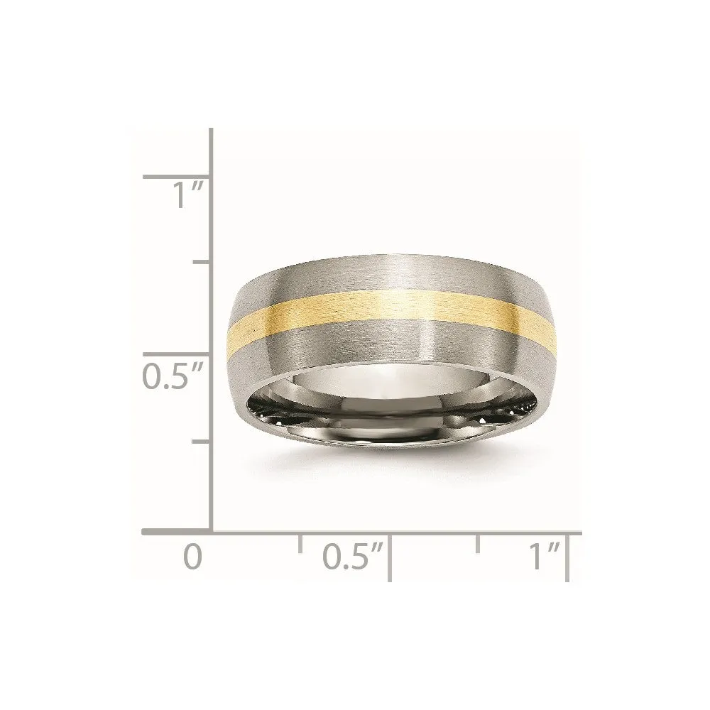Stainless Steel w/14k Yellow Gold Inlay Brushed 8mm Band