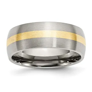 Stainless Steel w/14k Yellow Gold Inlay Brushed 8mm Band