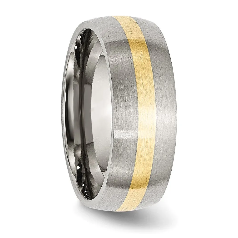 Stainless Steel w/14k Yellow Gold Inlay Brushed 8mm Band