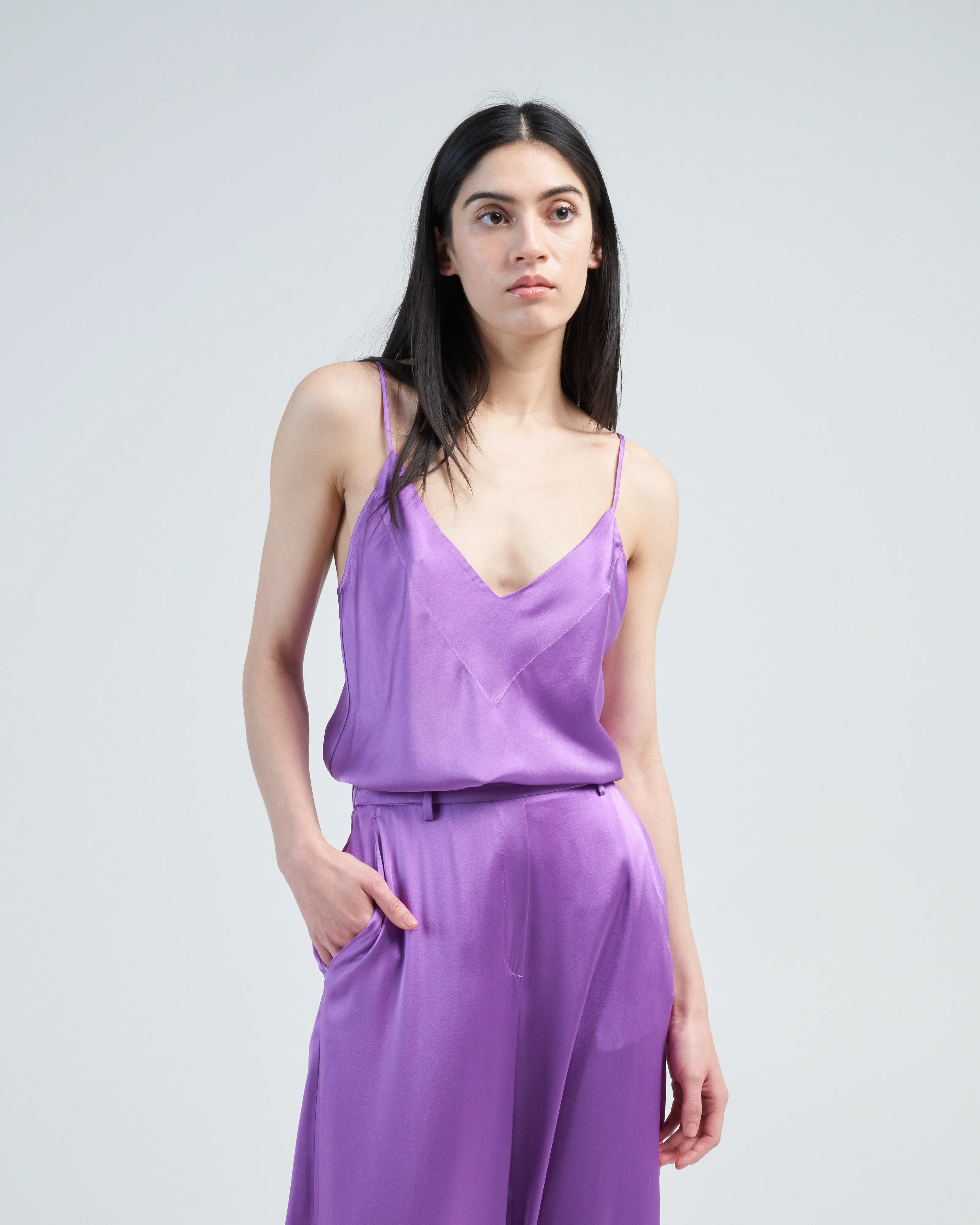 stretch silk satin strappy top