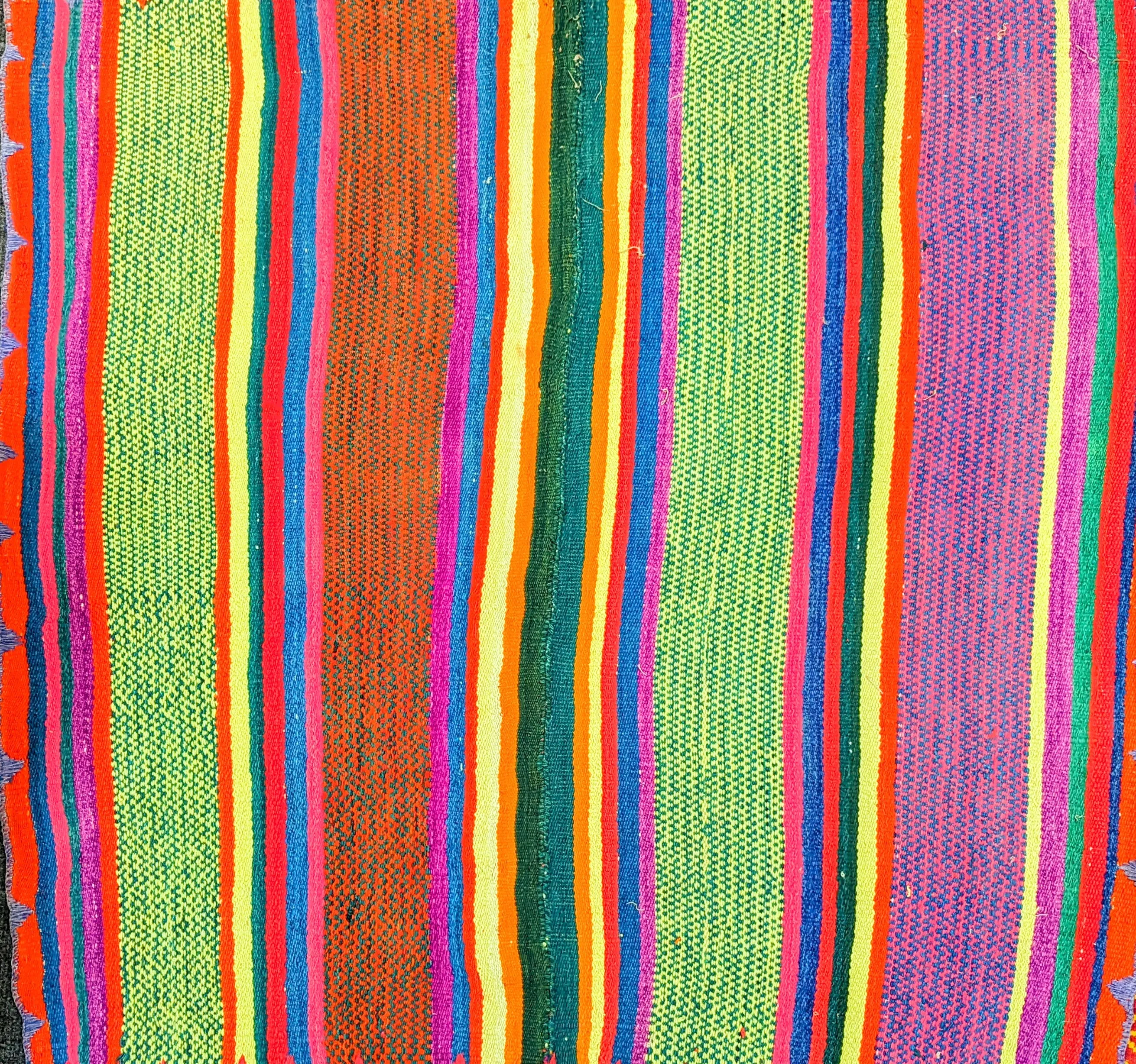 Super stripe and check with yellow pop Peruvian Frazada