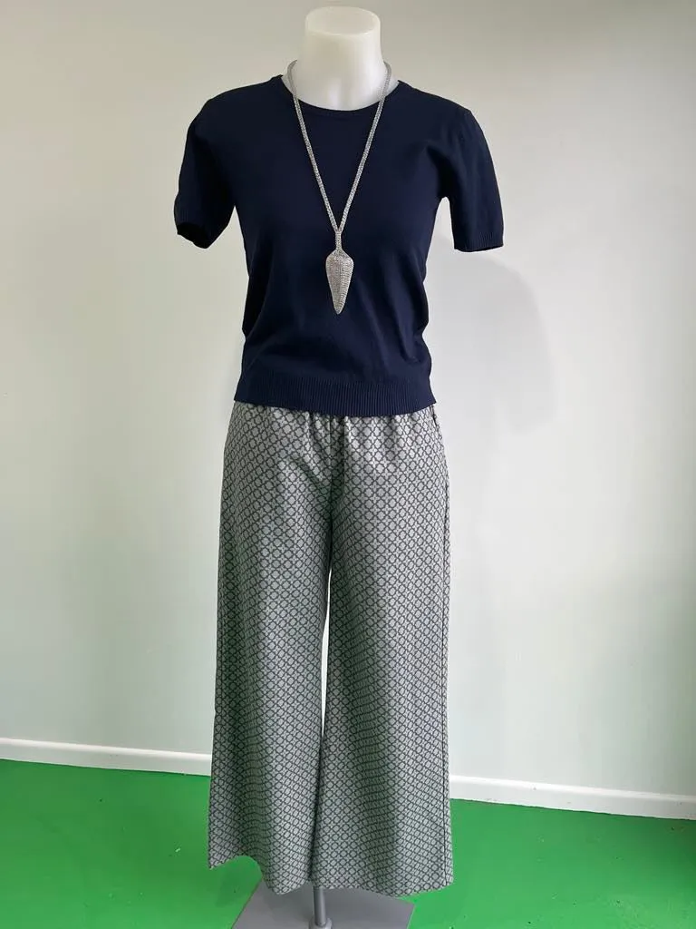 Surge Blue   Grey Geometric Wide Leg Trousers