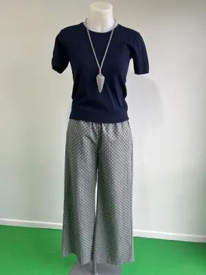 Surge Blue   Grey Geometric Wide Leg Trousers
