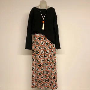 Surge Tangerine   Black Geometric Linen Wide Leg Trousers