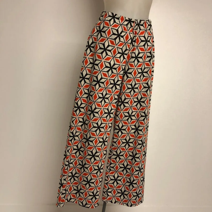 Surge Tangerine   Black Geometric Linen Wide Leg Trousers