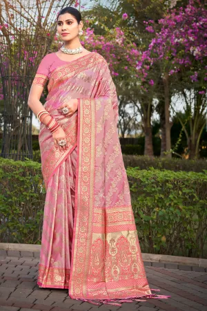 Taffy Pink Satan Silk Saree