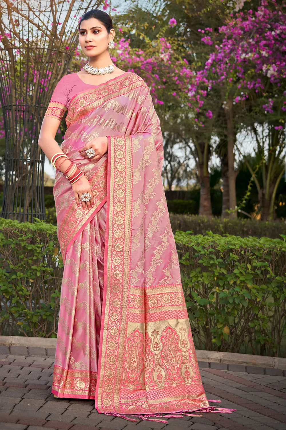 Taffy Pink Satan Silk Saree