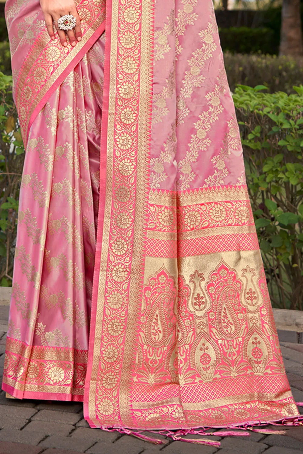 Taffy Pink Satan Silk Saree