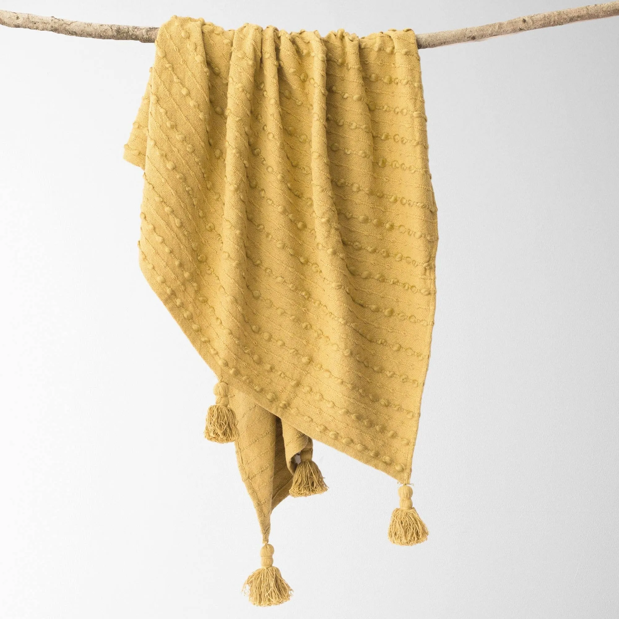 Tajik  Home  LLC - Cora Corded Throw with Tassels -Mustard