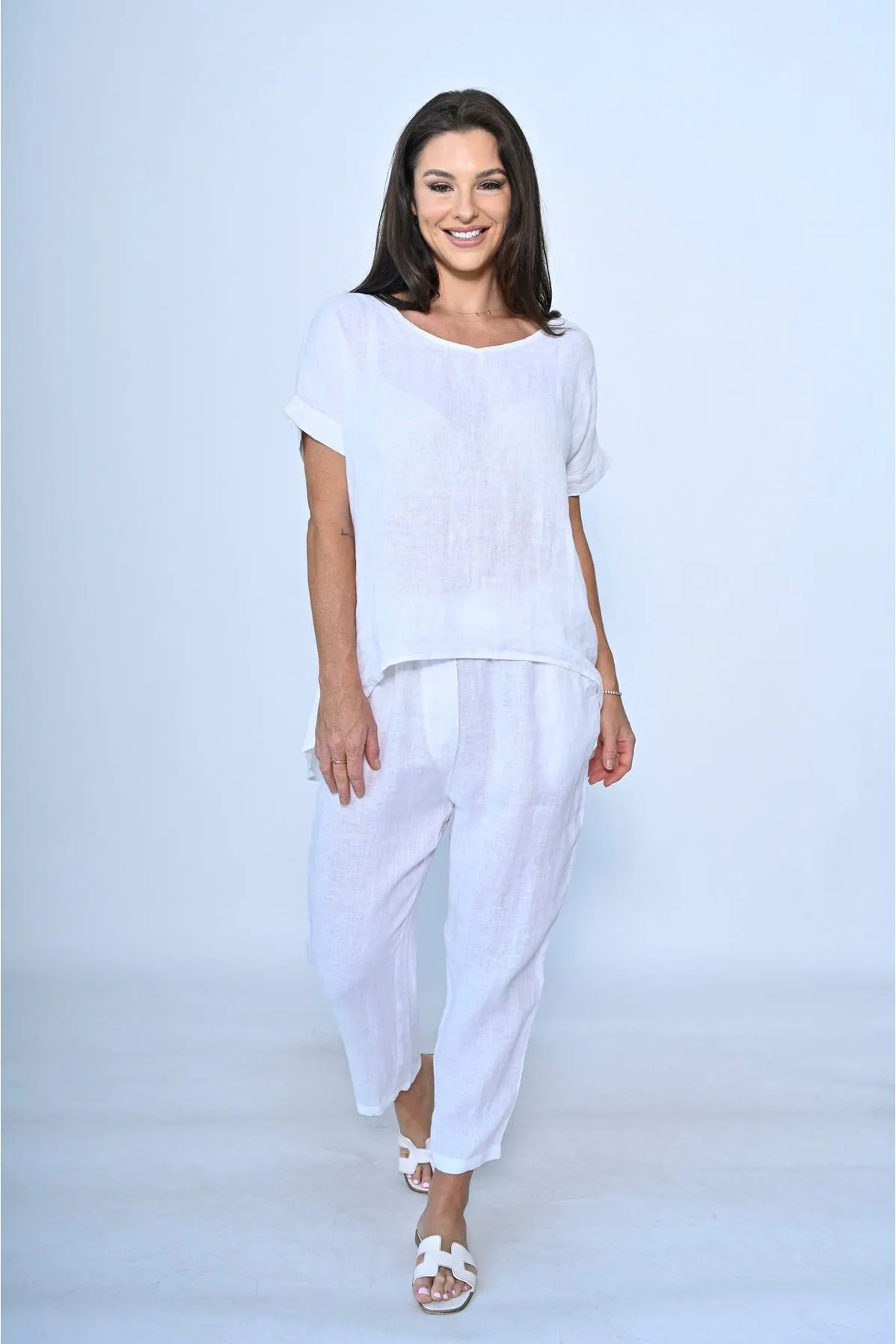 Tay V Neck Linen Top White