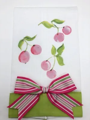 TEA TOWEL - DBB - CHERRIES - LIME BAND WITH BOW