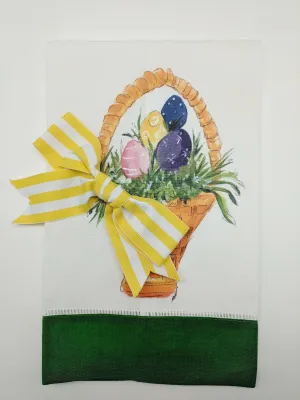 TEA TOWEL - DBB - EGG BASKET - KELLY GREEN BAND WITH BOW