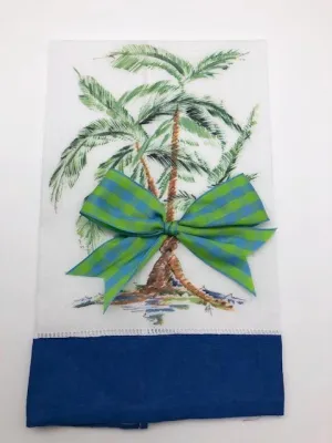 TEA TOWEL - DBB - PALMS - BLUE BAND AND BOW