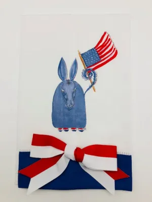 TEA TOWEL - DBB - PATRIOTIC DONKEY - BLUE BAND WITH BOW