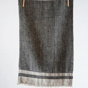 Tea Towel- Stone Washed Linen with Banding, Black Tweed and Natural
