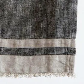 Tea Towel- Stone Washed Linen with Banding, Black Tweed and Natural