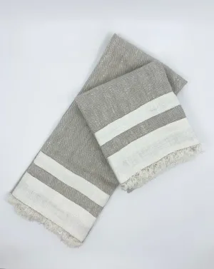 Tea Towel- Stone Washed Linen with Banding, Natural and White