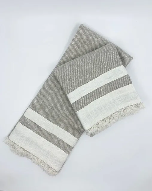 Tea Towel- Stone Washed Linen with Banding, Natural and White