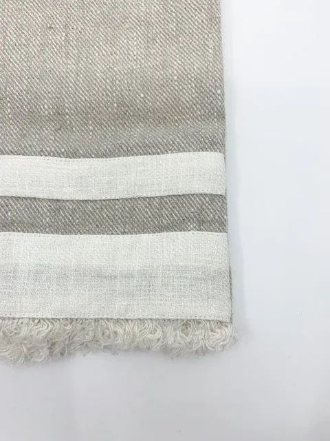Tea Towel- Stone Washed Linen with Banding, Natural and White