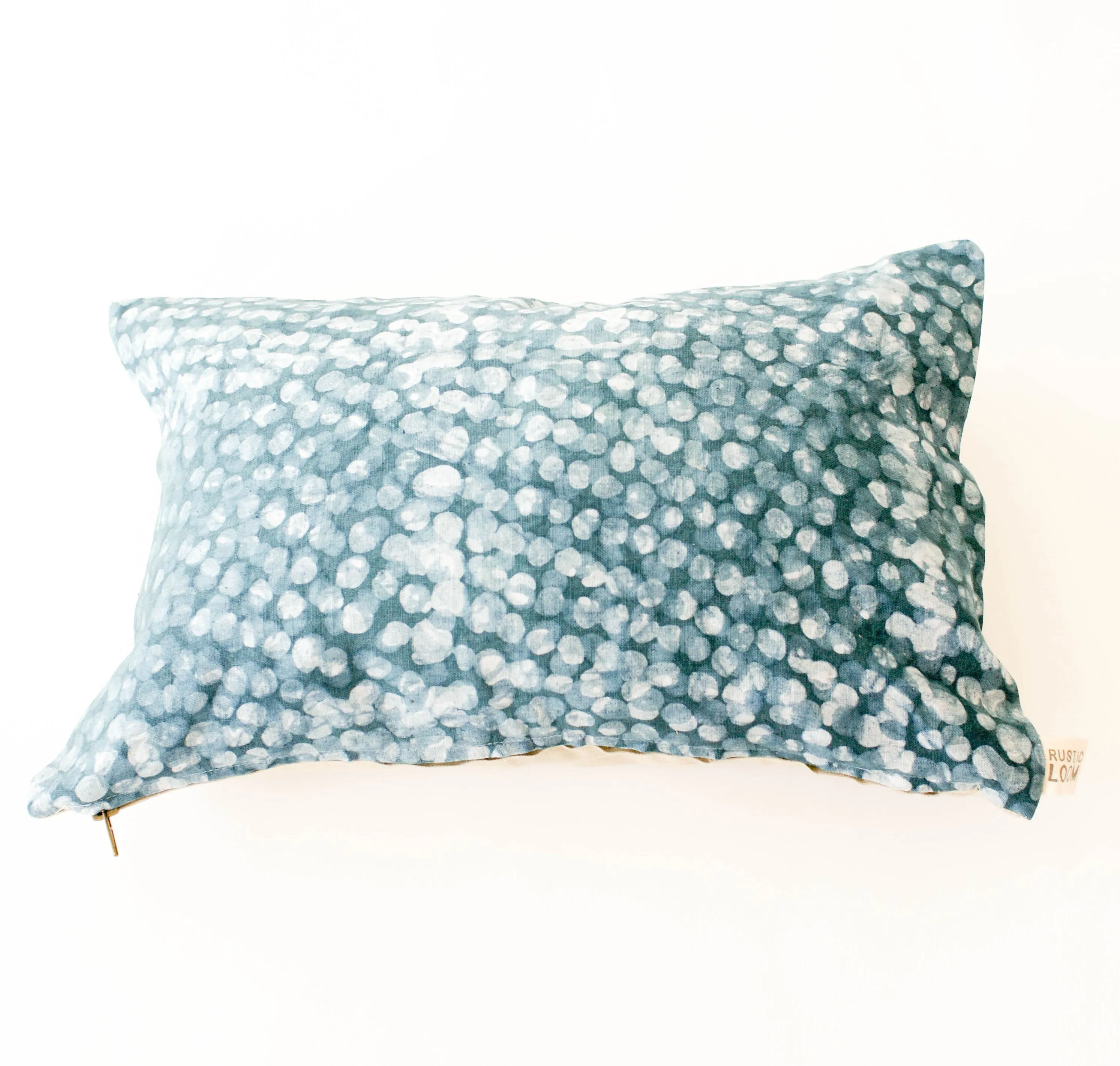 Teal Dot Linen Lumbar Pillow 12 x 18