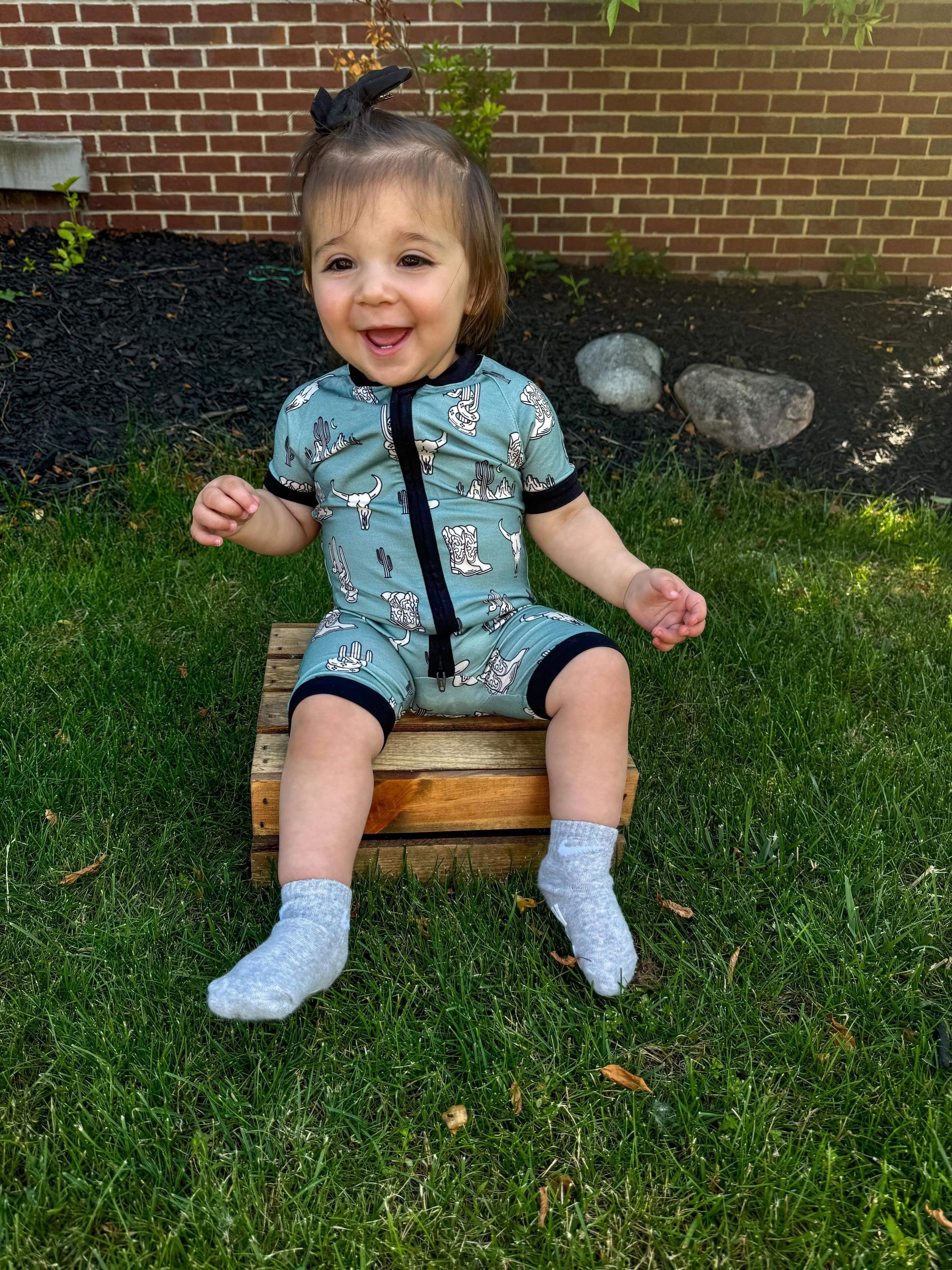 Teal Wild West Bamboo Shortie Romper