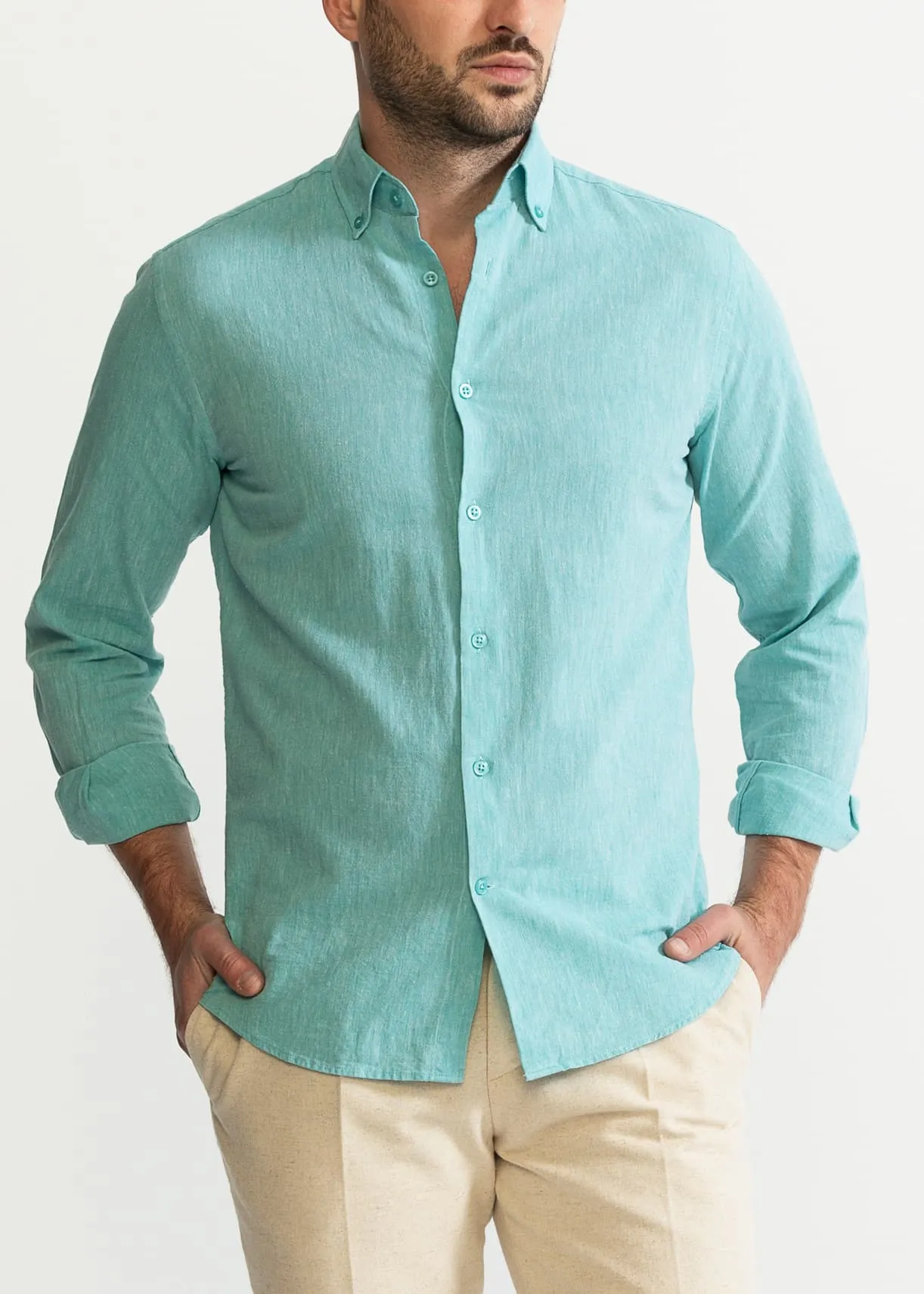 The Godeanu Linen Shirt Aqua