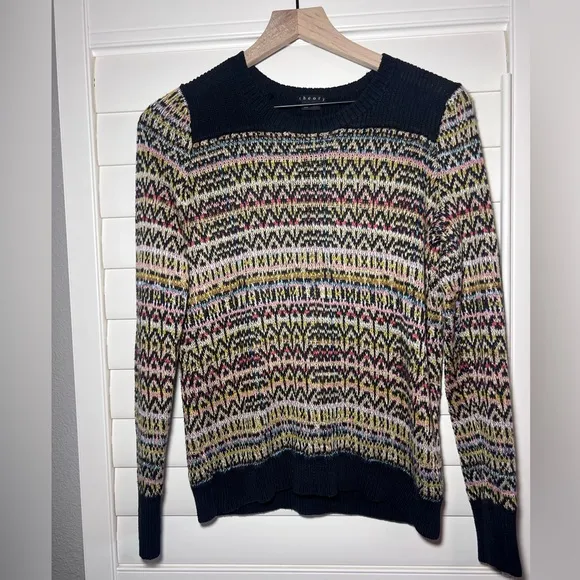 Theory Hadar Chunky Silk/Linen Pullover Sweater in Multi Color, Size Small