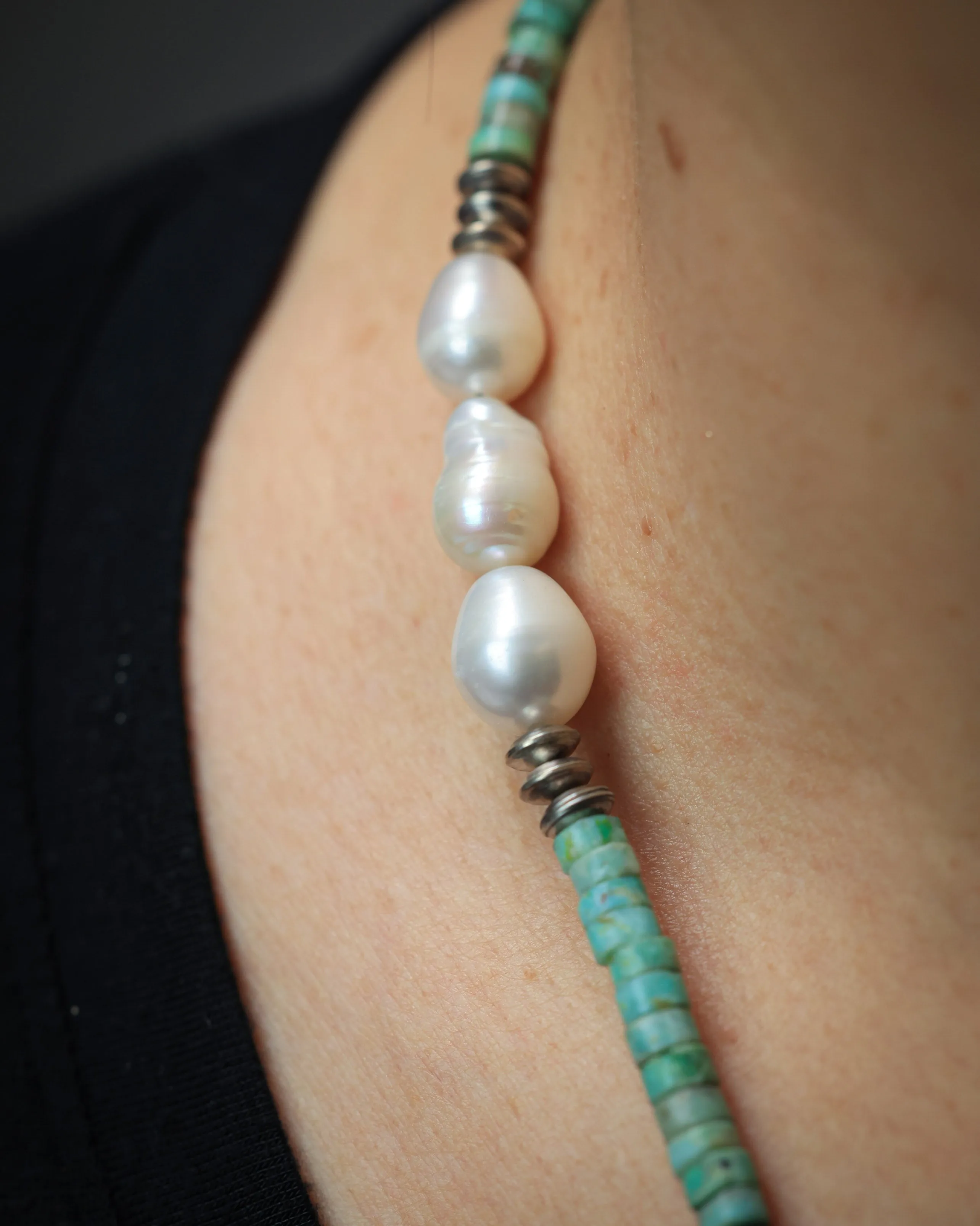 Treasure of the Sea and Sky Charm Necklace with Heishi Cut Turquoise