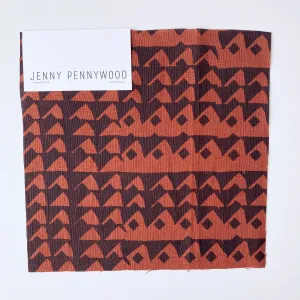 Triangles in Midnight on Burnt Sienna - 100% linen - FABRIC BY THE YARD