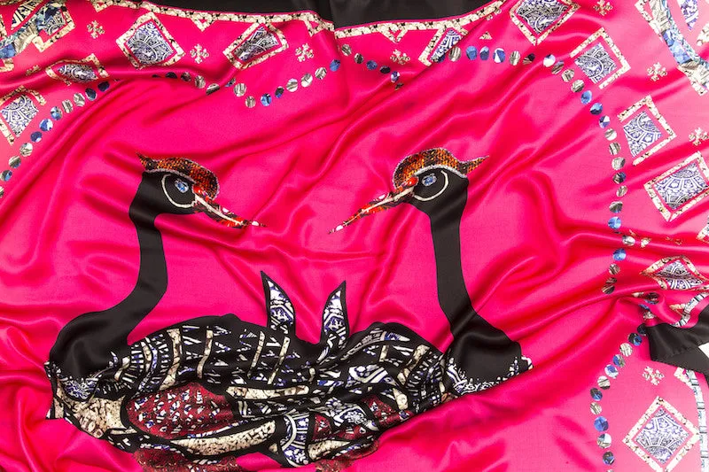 Two Birds Silk Satin Scarf