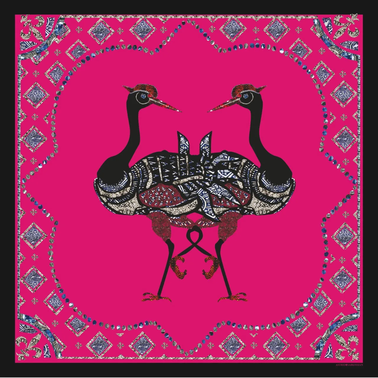 Two Birds Silk Satin Scarf