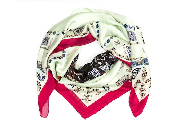 Two Birds White Silk Satin Scarf