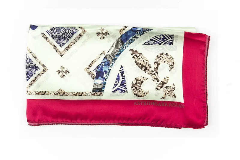 Two Birds White Silk Satin Scarf