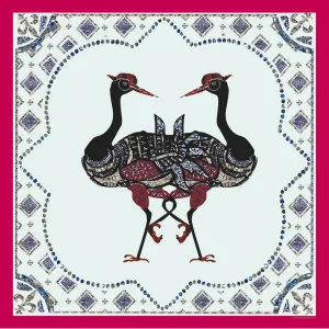 Two Birds White Silk Satin Scarf