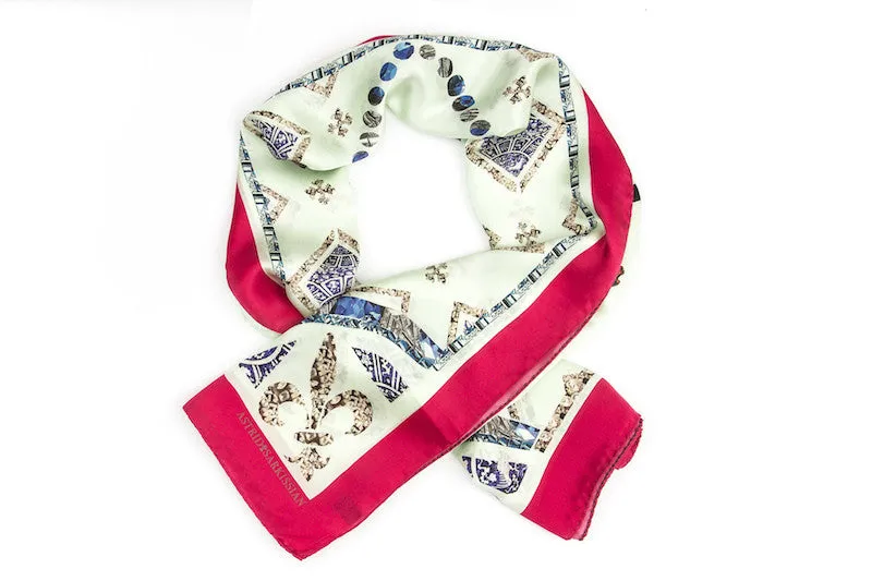 Two Birds White Silk Satin Scarf