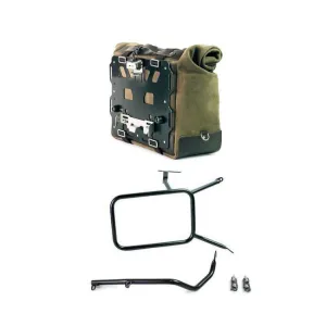 UNIT GARAGE CULT SIDE PANNIER IN WAXED SUEDE W/ ALUMINUM BACK PLATE   STAINLESS STEEL QRS & LOCK   RT SUBFRAME NINET FOR ATLAS PANNIER