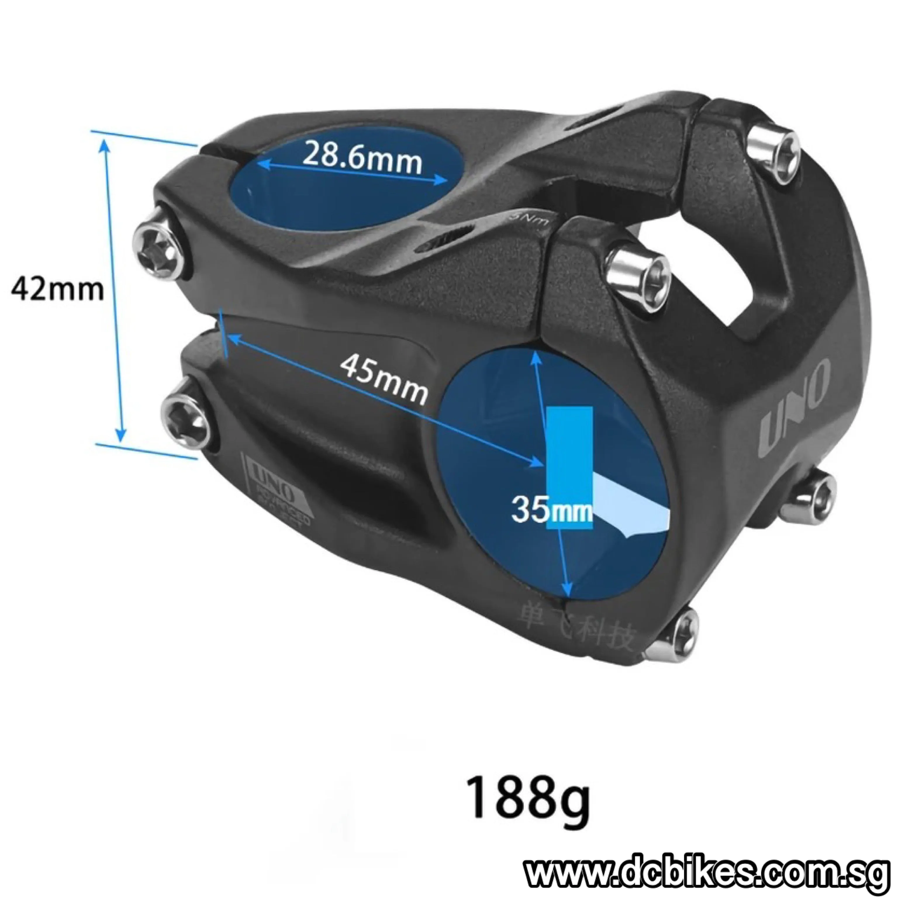UNO 35mm | 45mm Alloy 0 Degree AM MTB Black 35 Stem  