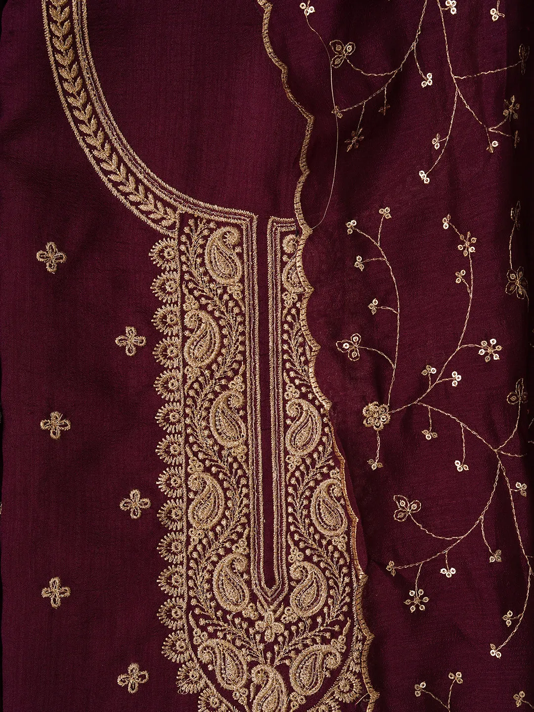 Unstitched Embroidered Cotton Blend Dress Material With Dupatta