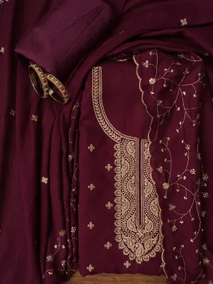 Unstitched Embroidered Cotton Blend Dress Material With Dupatta