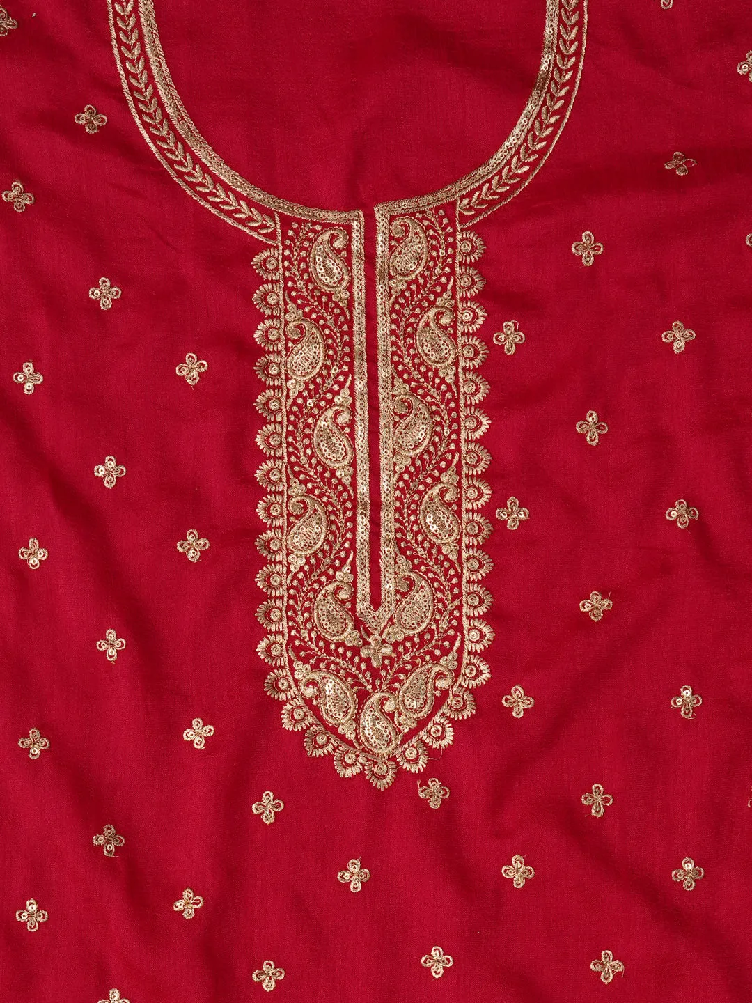 Unstitched Embroidered Pink Cotton Blend Dress Material With Dupatta