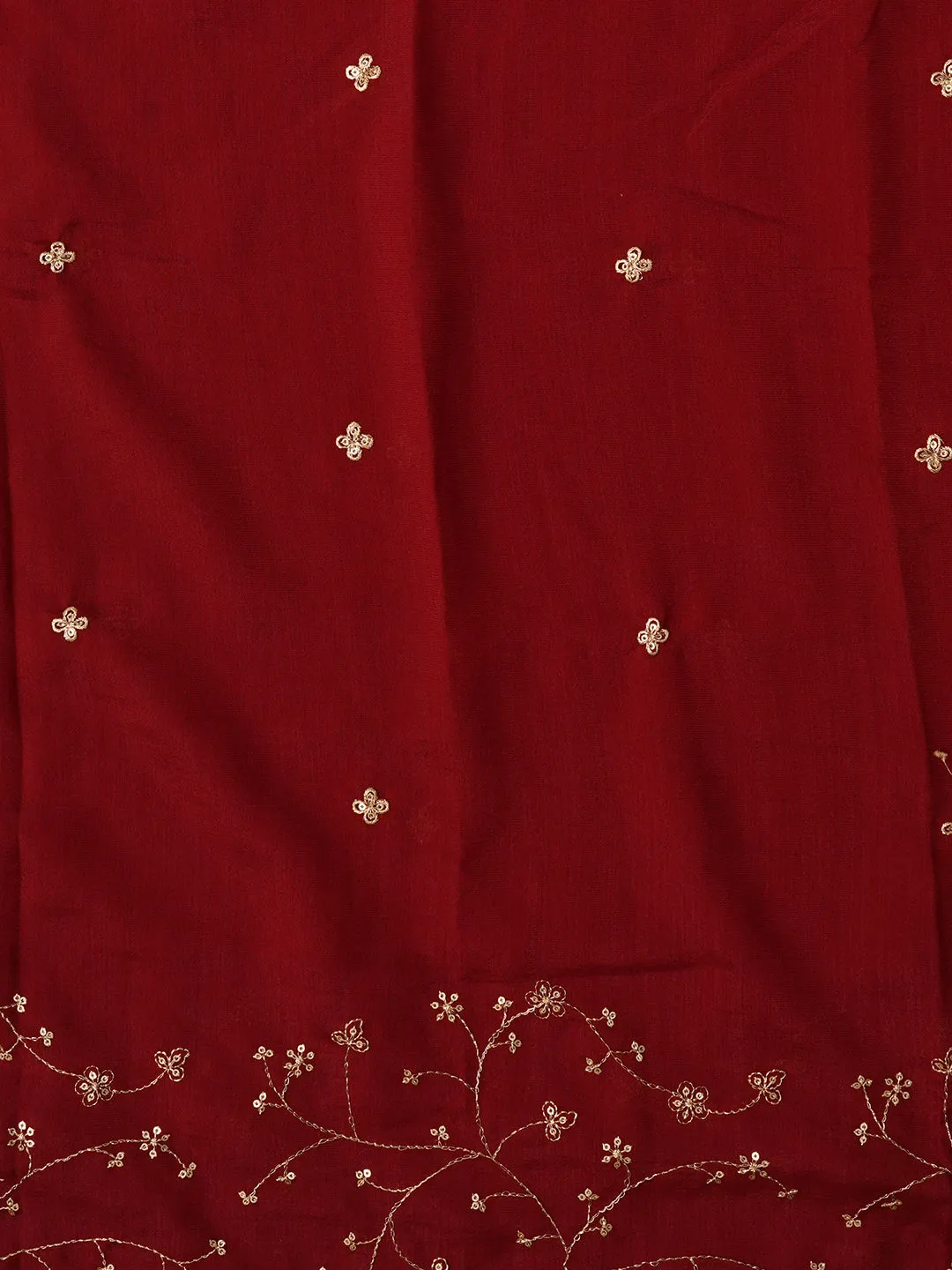 Unstitched Maroon Embroidered Cotton Blend Dress Material With Dupatta