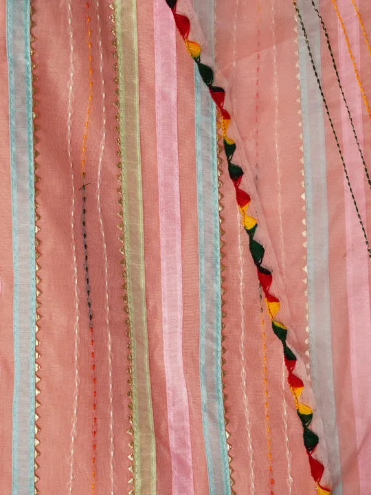 Unstitched Pink Embroidered Cotton Blend Dress Material With Dupatta