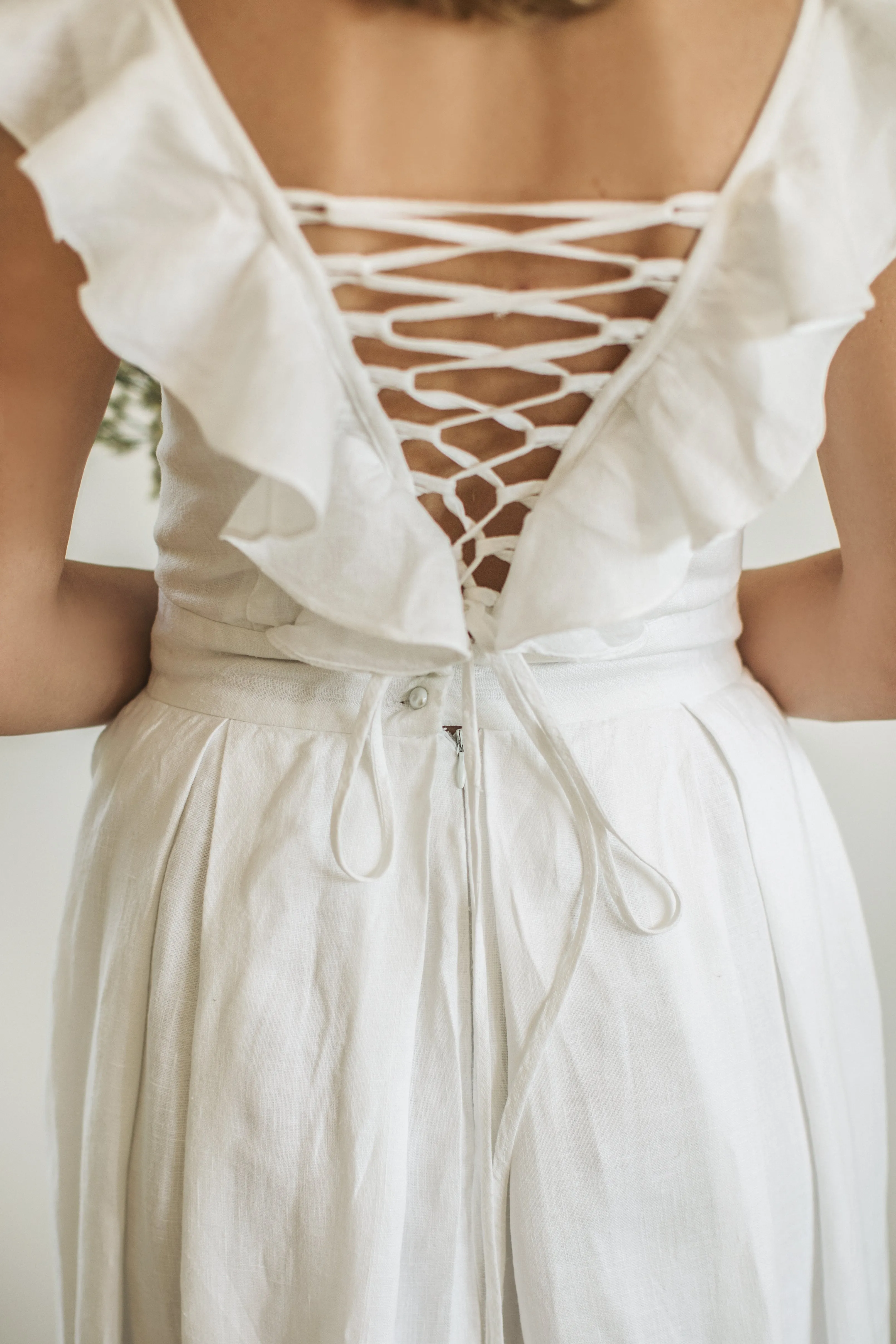 V-Back Linen Wedding Dress