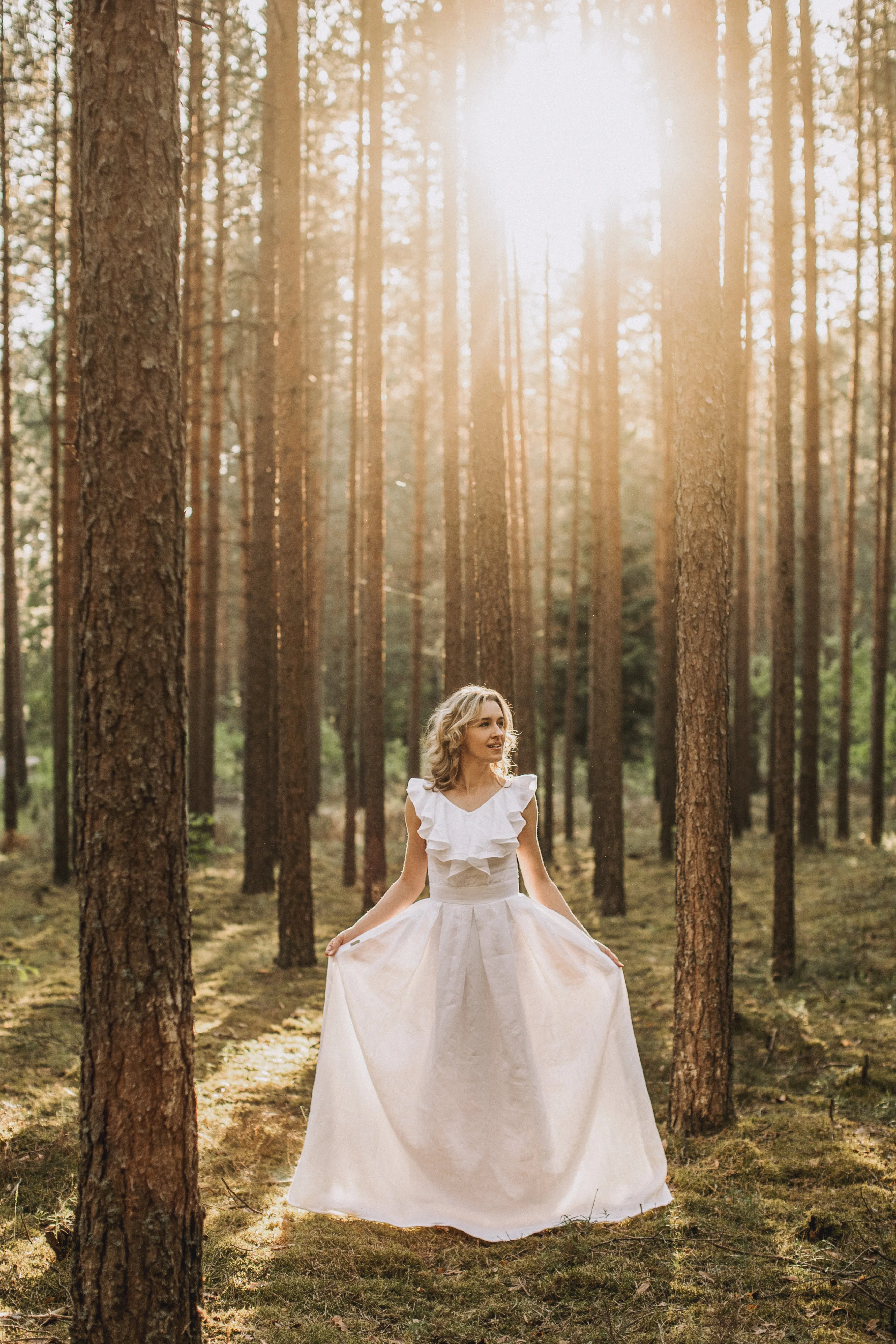 V-Back Linen Wedding Dress
