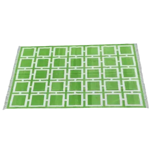 Vegetable Dyed Indian Dhurrie Cotton Rug - Green Medina Square